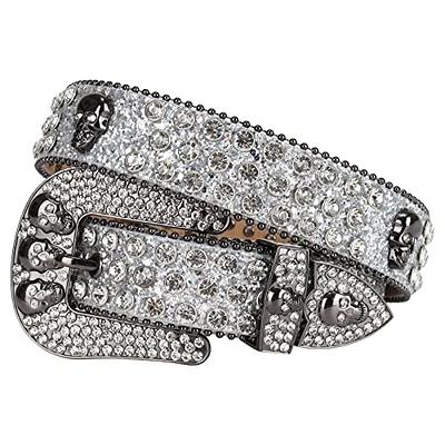 LEACOOLKEY Men Women Rhinestone Leather Belt for Jeans Dress