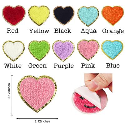 Threaded Pear Self Adhesive Chenille Heart Patches - Blue - STYLE