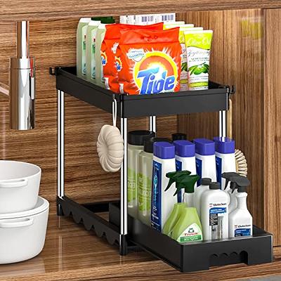 2 PACK Under Kitchen Sink Organizers and Storage, 2 Tier Under Sink  Organizer for Bathroom Cabinet, Undersink Organizer Sliding Drawer with  Hooks