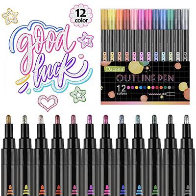 Mr. Pen- Double Line Outline Markers, 10 Colors, Shimmer Markers,  Self-Outline M