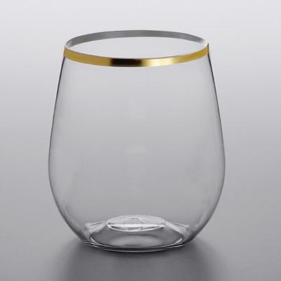 Visions 8 oz. Heavy Weight Clear Plastic Stemless Wine Glass - 16/Pack