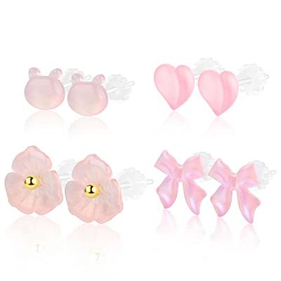 Tiny Rhinestones Studs Hypoallergenic Earrings for Sensitive Ears Made with Plastic Posts Light Pink