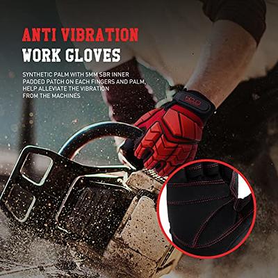 Handlandy Anti Vibration Gloves, SBR Padding, TPR Protector Impact Gloves, Men Mechanic Work Gloves, Large, Men's, Red