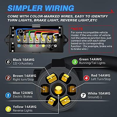 MICTUNING Heavy Duty 7 Way Plug Inline Trailer Cord with 7 Gang