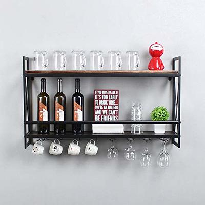 Floating Shelves w/ Wine Glass Rack, LED Lighting & Brackets