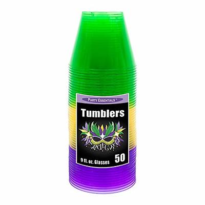 Party Essentials Hard Plastic Party Cups/Tumblers - 10-Ounce - Mardi Gras Mix - 50-Count