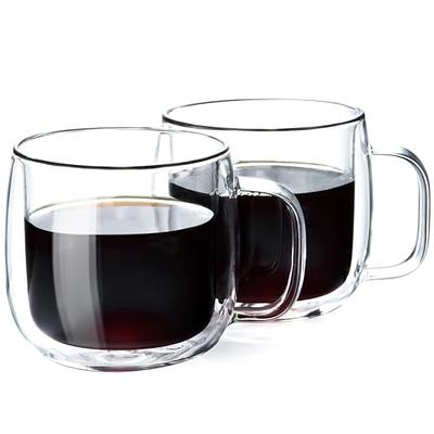 Cute Glass Coffee Mugs,Large Wide Mouth Mocha Hot Beverage Mugs,Clear  Espresso Cups with Handle,Lead-Free Drinking Glassware,Perfect for  Latte,Cappuccino,Hot Chocolate,Tea and Juice 