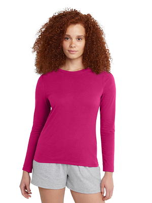 Hanes Women's Cotton Crew Neck T-Shirt with Long Sleeves, Sizes S