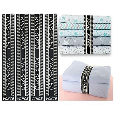 Bed Sheet Organizer and Storage Size Label Bands | Sheets Set Organizers for Linen Closet - Labeled Elastic Bedding Sheet Keepers Straps for