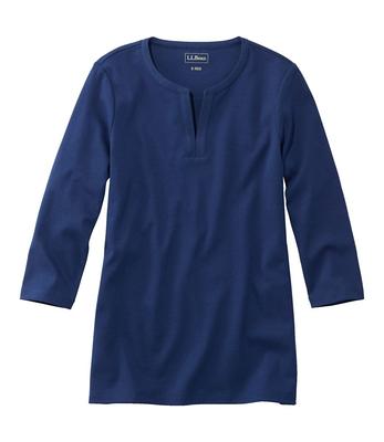 Women's L.L.Bean V-Neck, Three-Quarter-Sleeve Alpine Blue Medium, Cotton