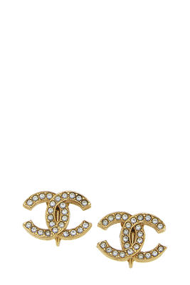 What Goes Around Comes Around Chanel Gold Crystal CC Earrings