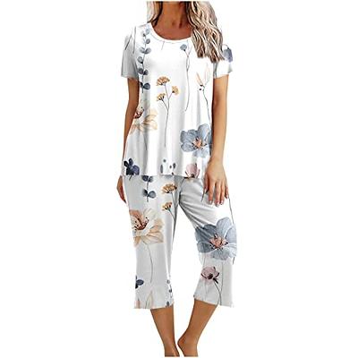 ENJOYNIGHT Women's Sleepwear Tops with Capri Pants Pajama Sets  (Small,Flyyying) at  Women's Clothing store