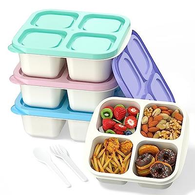 4 Pack Bento Lunch Box, 3 Compartment Meal Prep Containers, Lunch Box  Containers for Kids Adults, Durable Plastic Reusable Food Storage  Containers 