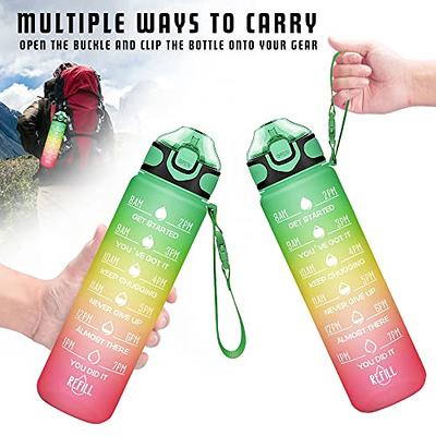 Enerbone 32 oz Water Bottle with Times to Drink and Straw, Motivational Drinking Water Bottles with Carrying Strap, Leakproof BPA & Toxic Free, Ensure