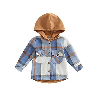 Toddler Boy Button Design Hooded Long-sleeve Plaid Shirt