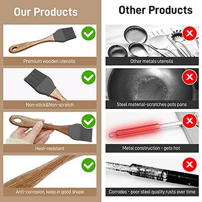 Oil and Butter Brush,Silicone Basting Brush with Wooden Hand,Pastry Brush  for Cooking Black