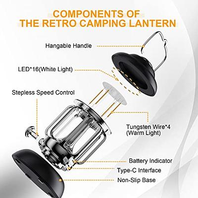 EverBrite Camping Lantern Rechargeable, Retro Metal Camping Light, 4400mAh  Battery Powered Hanging Vintage Camping Lamp, 3 Light Modes, Outdoor Tent