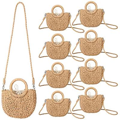 Handwoven Round Rattan Bag Women Beach Straw Woven Crossbody Bag Purse Handbag Shoulder Bag with Leather Strap