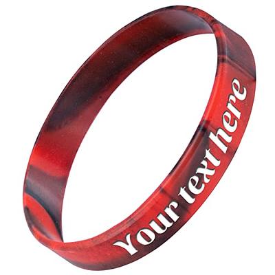 50 Silicone Custom Text Wristbands - Personalized Rubber Bracelets for Eventst, Support, Fundraisers, Awareness, Motivation (Red)