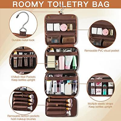 Elviros Toiletry Bag for Men, Large Travel Shaving Dopp Kit Water-Resistant Bathroom Toiletries Organizer PU Leather Cosmetic Bags, Brown