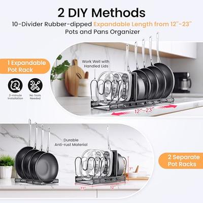 Expandable Pot And Pan Organizer For Cabinet - 10 Adjustable