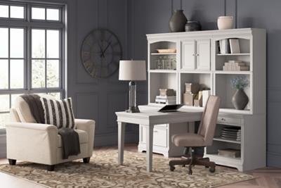 The Janismore Weathered Gray Desk With 2 Bookcase Wall Units is