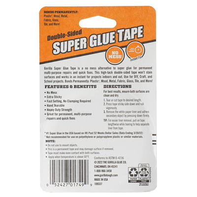 Gorilla Crystal Clear Double-Sided Super Glue Tape 5/8 inx20 ft