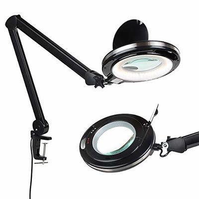 10X Magnifying Glass with Light and Stand, KUVRS Flexible Magnetic Helping  Hand, Large Base & Clamp Magnifying Lamp, 3 Color Adjustable Arm Desk