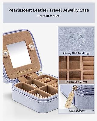 Fixwal Travel Plush Velvet Jewelry Box with Mirror Mini Jewelry Case for  Women Girls Small Portable Organizer Boxes for Rings Earrings Necklaces