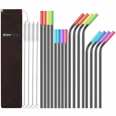 HuaQi Stainless Steel Metal Straws with Silicone Tips Set of 10