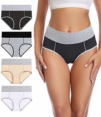 Wirarpa Women's Underwear High Waisted Full Coverage Cotton Briefs 4  Pack(S, Black/Beige/Red/White) 