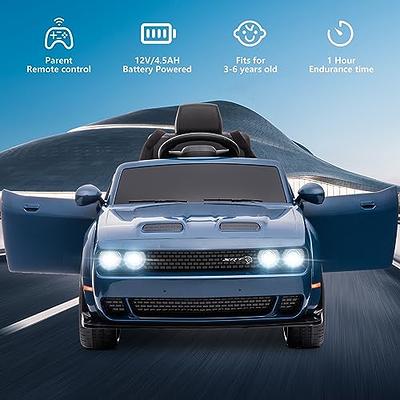 Dodge Challenger 12 V Powered Ride On Car with Remote Control, SRT Hellcat  Toys for Kids, Blue 