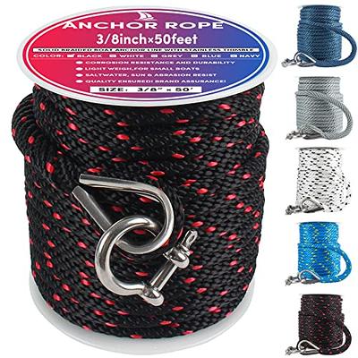 Premium Boat Anchor Rope 50 ft x 3/8 inch, Solid Braided Anchor
