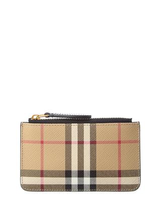 Burberry Kier Check E-Canvas & Leather Card Case