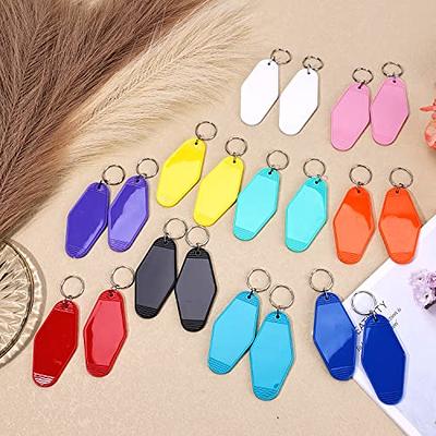 Kigley 150 Pcs Vintage Motel Keychain Blank Hotel Keychain Bulk Retro Sublimation Blank Key Chain Plastic with Ring for DIY Crafting Luggage Tag