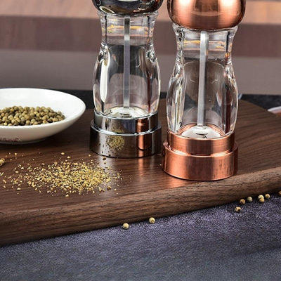 Great Grips Pepper and Salt Grinder Set- Refillable Pepper Grinders 5 Coarseness Fit Pink Himalayan & Sea Salt, Black Peppercorn TREBLEWIND