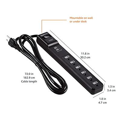 GE 7-Outlet 2 USB Ports Surge Protector, 3 Ft. Cord, Black