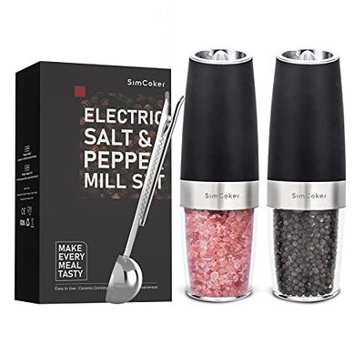 SimCoker Gravity Salt and Pepper Grinder Set, Electric Shakers Mill Automatic  Grinders Battery Operated with Spoon for Kitchen Gift Professional  Refillable Adjustable Coarseness LED 2 Pack Black - Yahoo Shopping