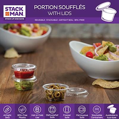 DuraHome Plastic Portion Cups with Lids 2 oz. 150 Pack Condiment Sauce Snack Souffle Dressing, Jello Shot Cup Containers, BPA