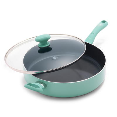 GreenLife Soft Grip Diamond 3 qt. Healthy Ceramic Nonstick Aluminum Turquoise Chef Pan with Lid