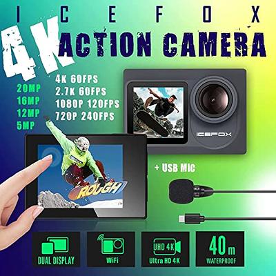 Apexcam Action Camera 4K Sports Camera 20MP 40M 170°Wide-Angle WiFi  Waterproof Underwater Camera with 2.4G Remote Control 2 Batteries 2.0'' LCD  Ultra