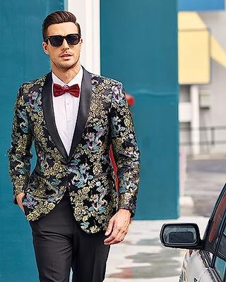 COOFANDY Men's Floral Tuxedo Jacket Luxury Embroidered Stylish