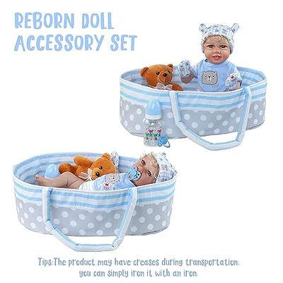 BABESIDE 8 Pcs Reborn Baby Doll Accessories with Bassinet for 17-22 Inch  Baby Doll,Baby Doll Clothes Outfit Accessories fit Reborn Doll Newborn Boy