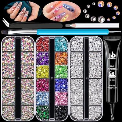 1Box Flatback Glass Nails Rhinestones Mixed Sizes White + AB Color Glitter Crystals  Gems For Nails 3D Nail Art Decorations Parts