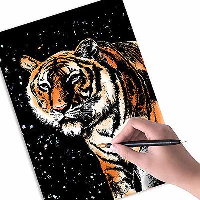 Animal Lion Scratch Rainbow Painting Art Sheet DIY Scratchboard
