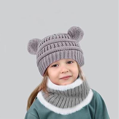 3 in 1 Kids Winter Hat Scarf Gloves Set, Knitted Hat Baby Hat Kids Hat Set,  Warm Winter Beanie Hat Gloves Scarf Set for Kids Boys Girls, 1-5