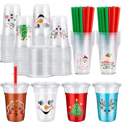 Christmas Candy Cane Party Cups Kids Table Cup Lids Straws Disposable