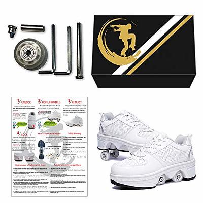 Roller Shoes Girls Boys Wheel Shoes Kids Quad Roller Skates Shoes LED Shoes  2 in 1 Parkour Shoes/Outdoor Rollers,White high top-36