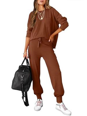 Fessceruna Womens Pajamas Set Fall Winter 3 Piece Loungewear Set Crop Top  Loose Pants Cardigan