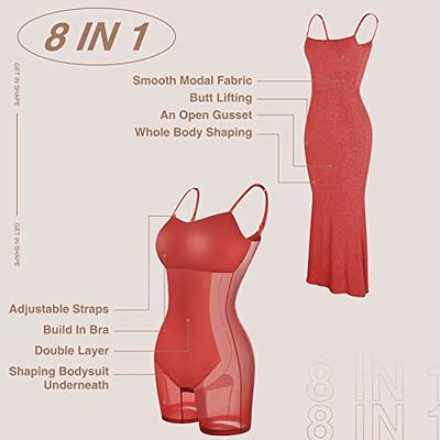 Body Shaper Dress Bodycon Maxi Mini Built In Shapewear Bra 2 In 1 Women  Lounge Spaghetti Strap Backless Long Dresses Club Party 
